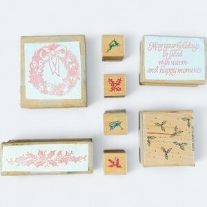 Lot of Christmas Theme Wooden Block Rubber Stamps Crafting Stamping Gift tags